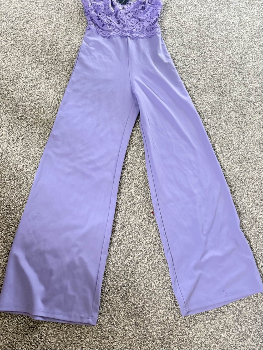 Fashion Nova Lavender Lace-Trim Wide Leg Jumpsuit